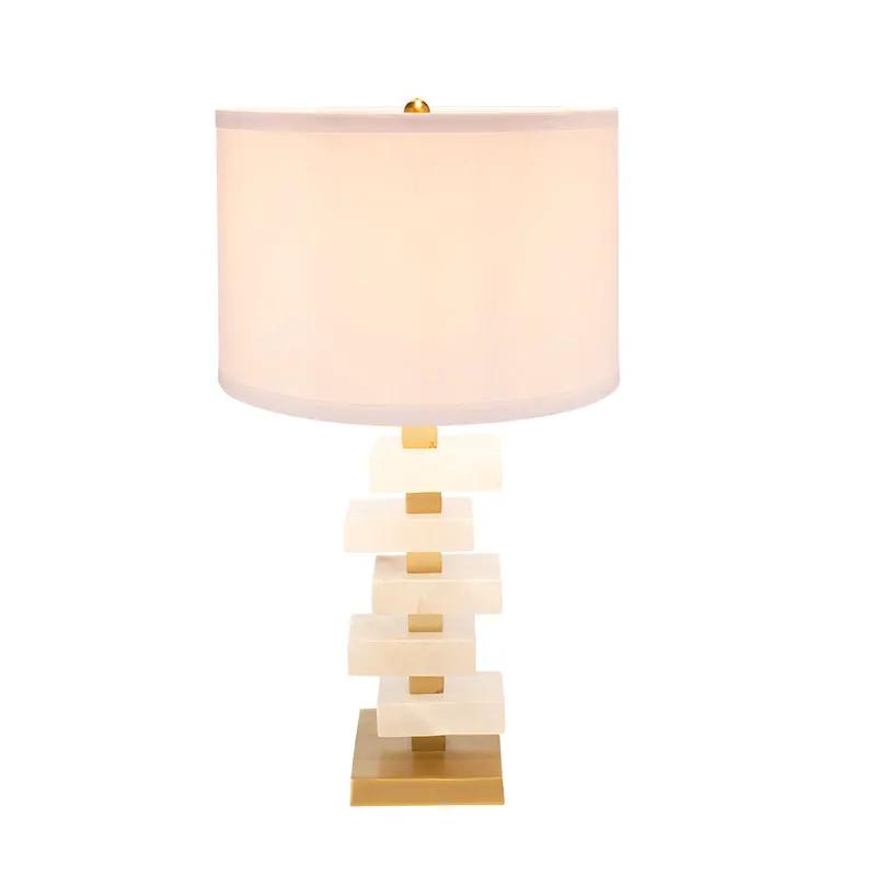 D15x26.7' White and Gold Alabaster Slab Table Lamp by HouseOfZazla