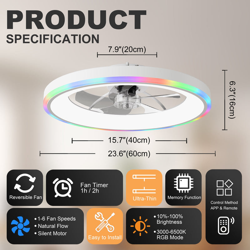 23.6" Modern RGB Ceiling Fan with Lights by HouseOfZazla