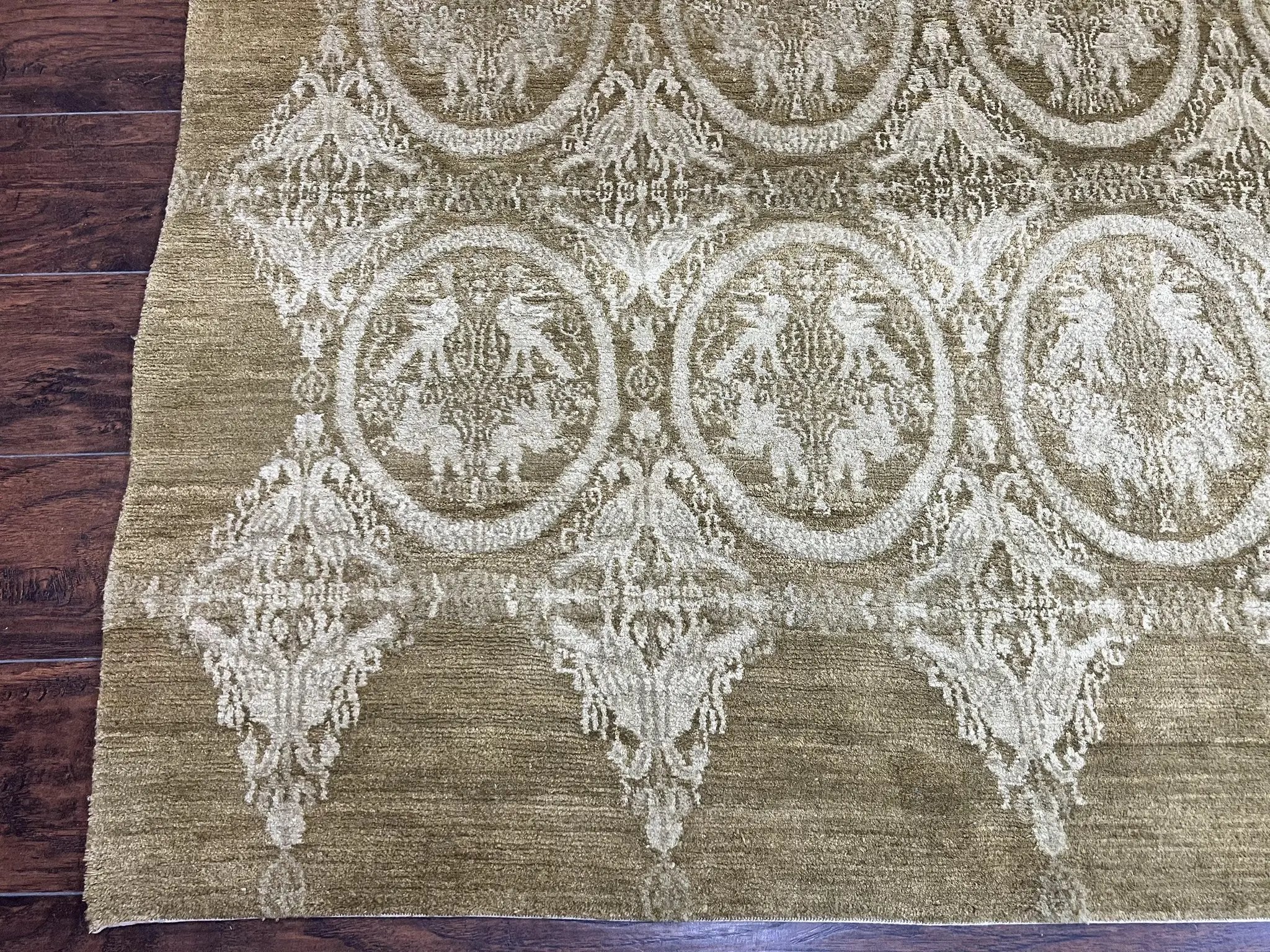 Tibetan Rug 12x15, Wool Hand Knotted Carpet, Odegard Rug, Birds, Olive Green, 12 x 15 Oversized Handmade Contemporary Area Rug, Extra Large by Jewel Rugs