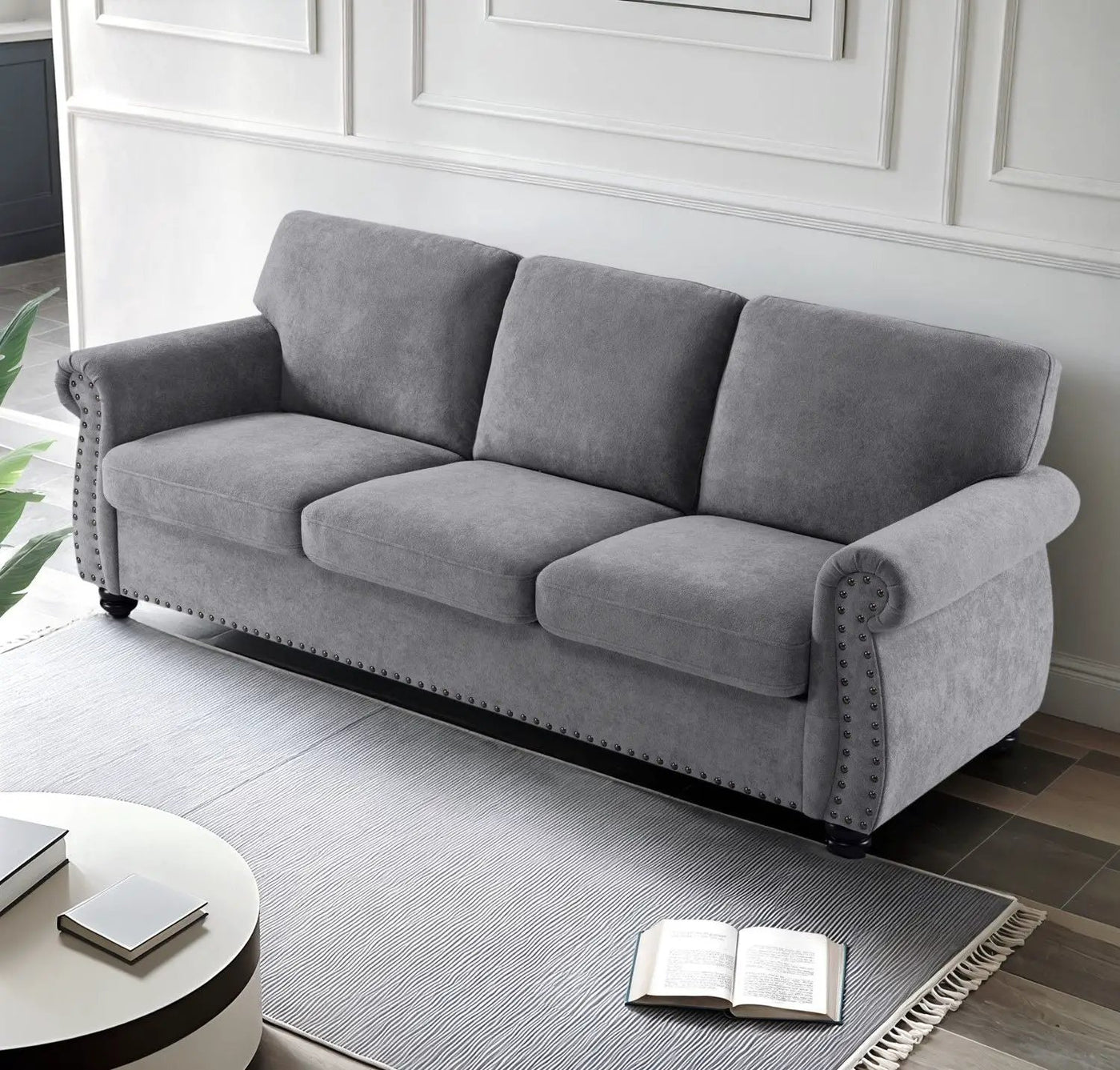 Soft Sofa, Upholstered 3 Seater Couch With High Density Foam, Loose Back Cushions And Turned Legs by Unique Piece Furniture