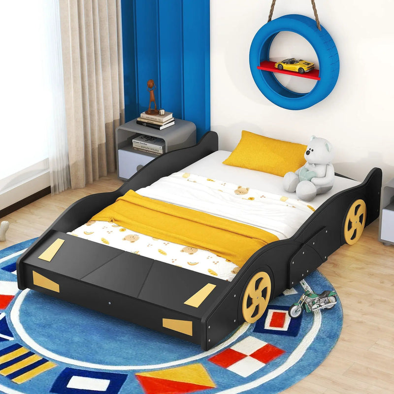 Race Car Shaped Platform Bed With Wheels And Storage by Unique Piece Furniture