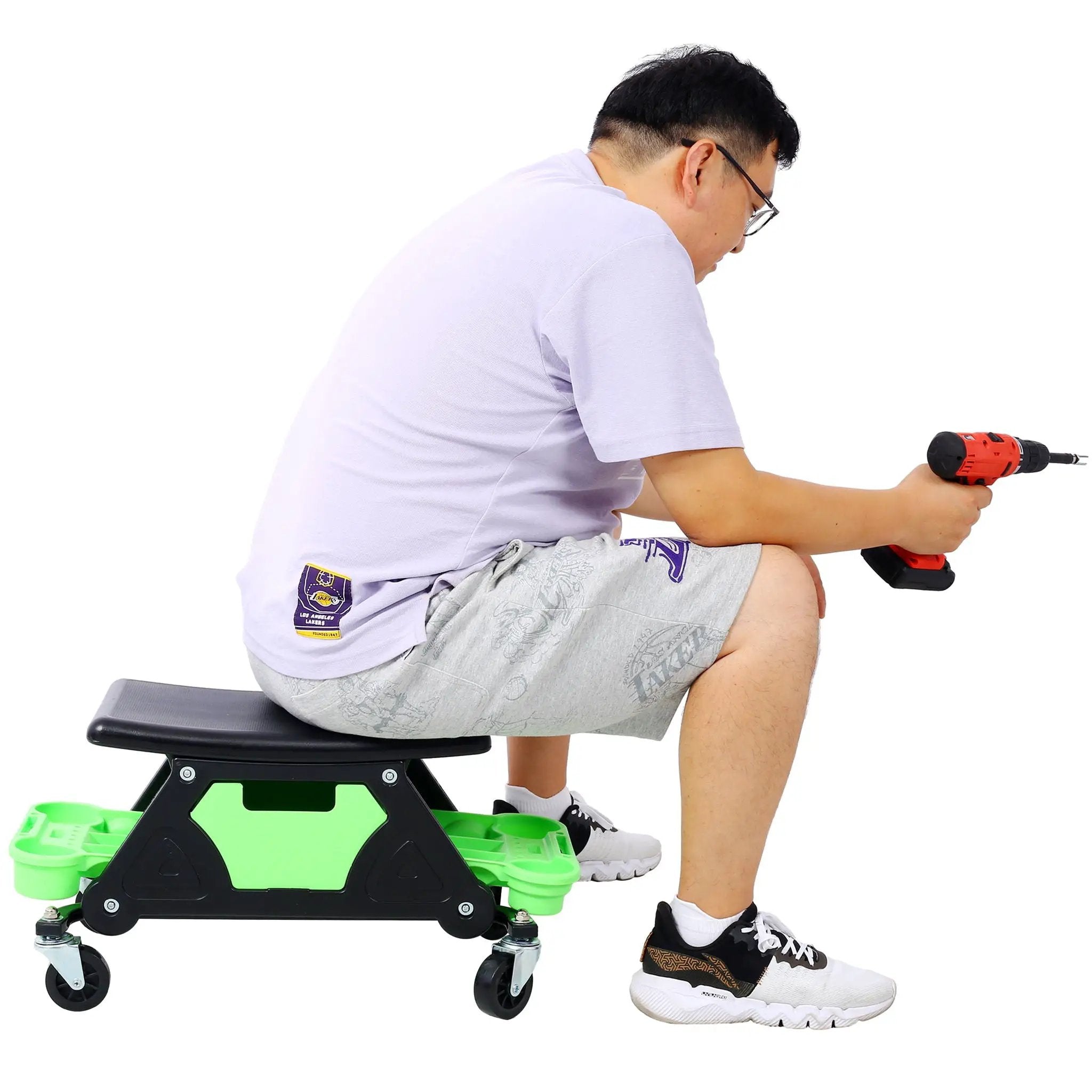 Heavy Duty Mechanic Stool With Tool Storage 300 Lbs Capacity Hdpe - Green by HouseOfZazla