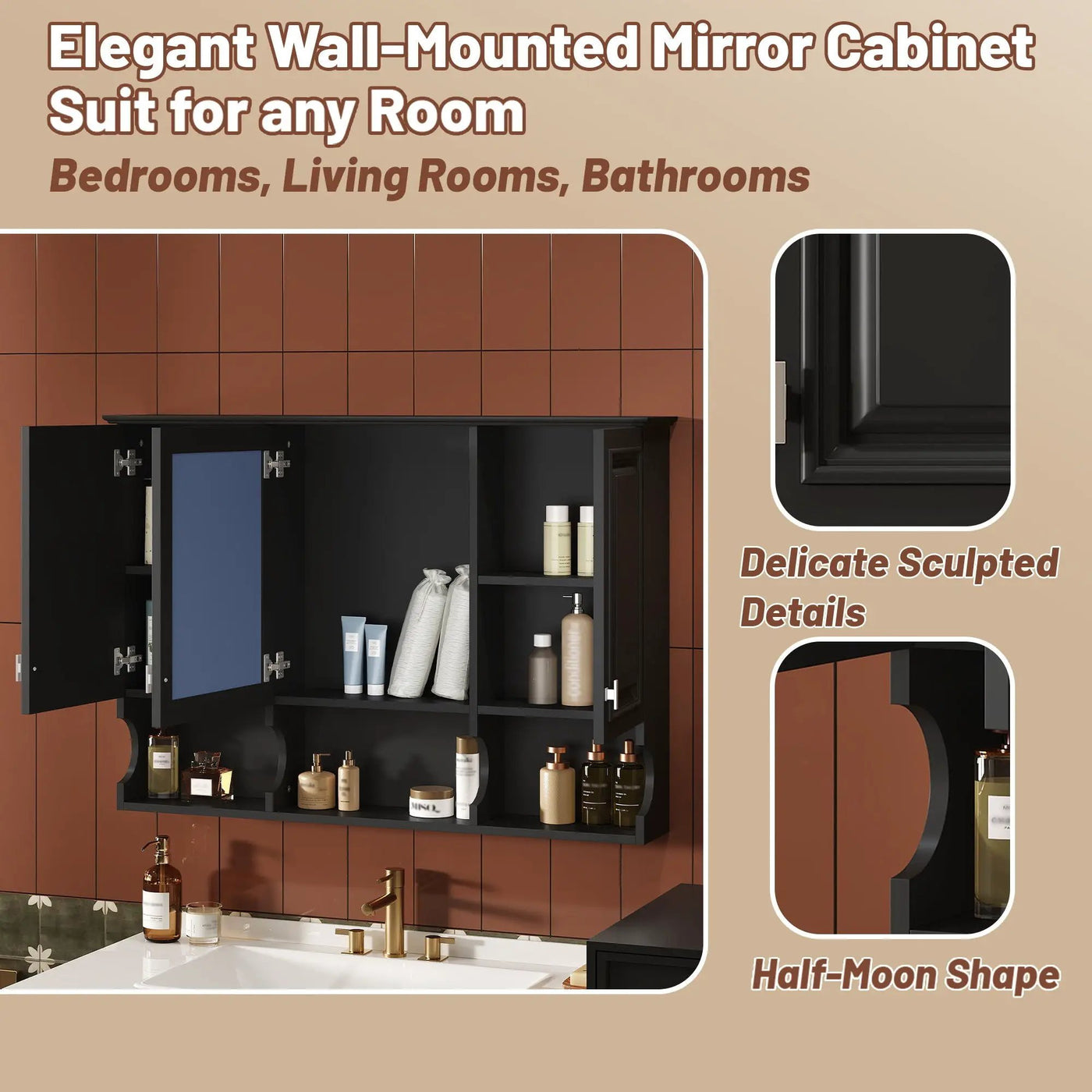 Modern Wall Mounted Mirror Medicine Cabinet With Open Shelves, Adjustable Interior, Storage Over Toilet by Unique Piece Furniture
