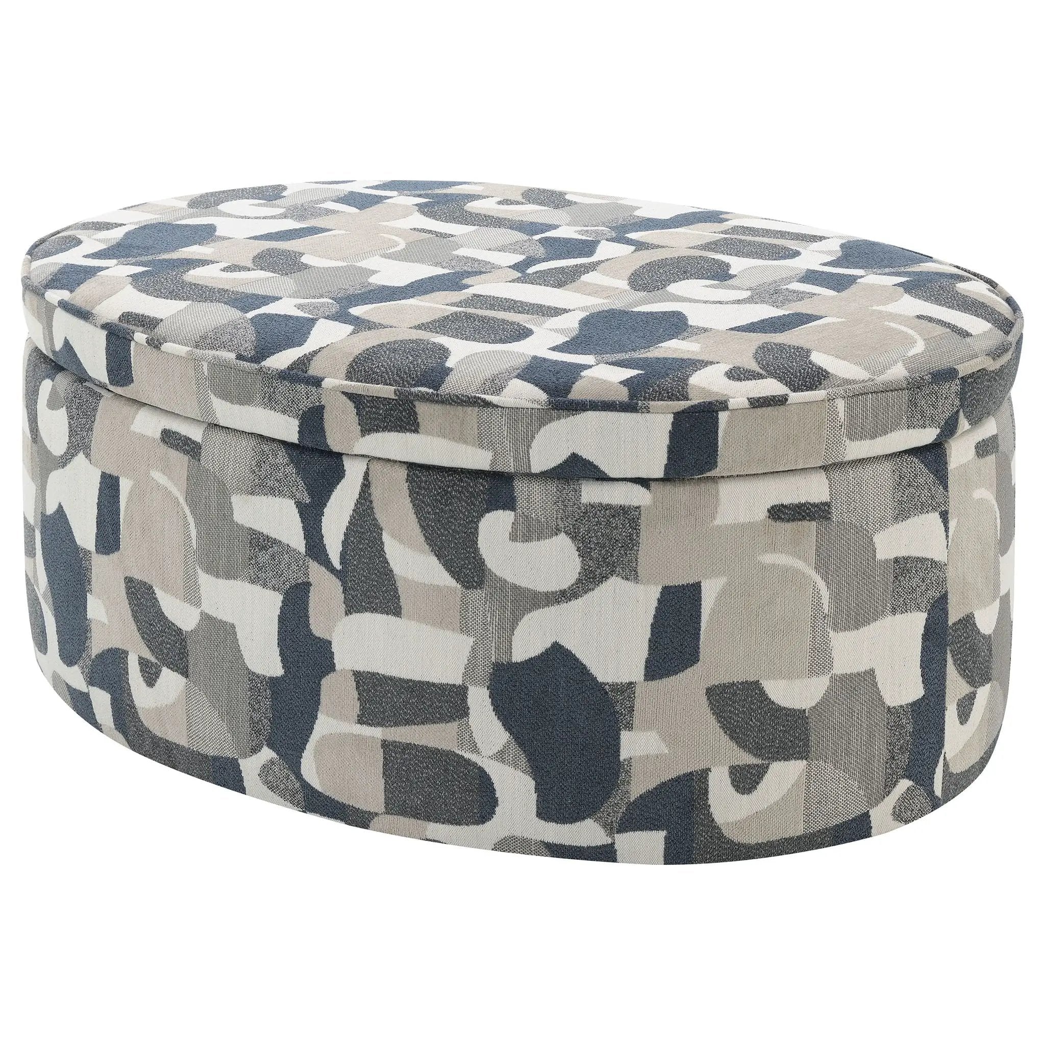 Tomkins Oval Upholstered Storage Ottoman Indigo Blue by Unique Piece Furniture