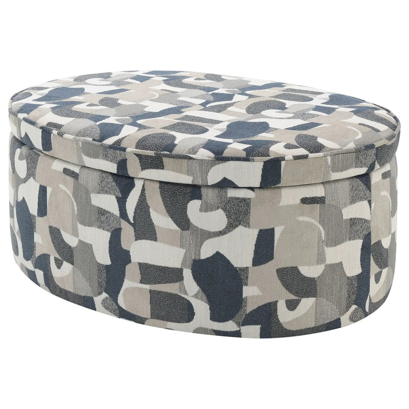 Tomkins Oval Upholstered Storage Ottoman Indigo Blue by Unique Piece Furniture