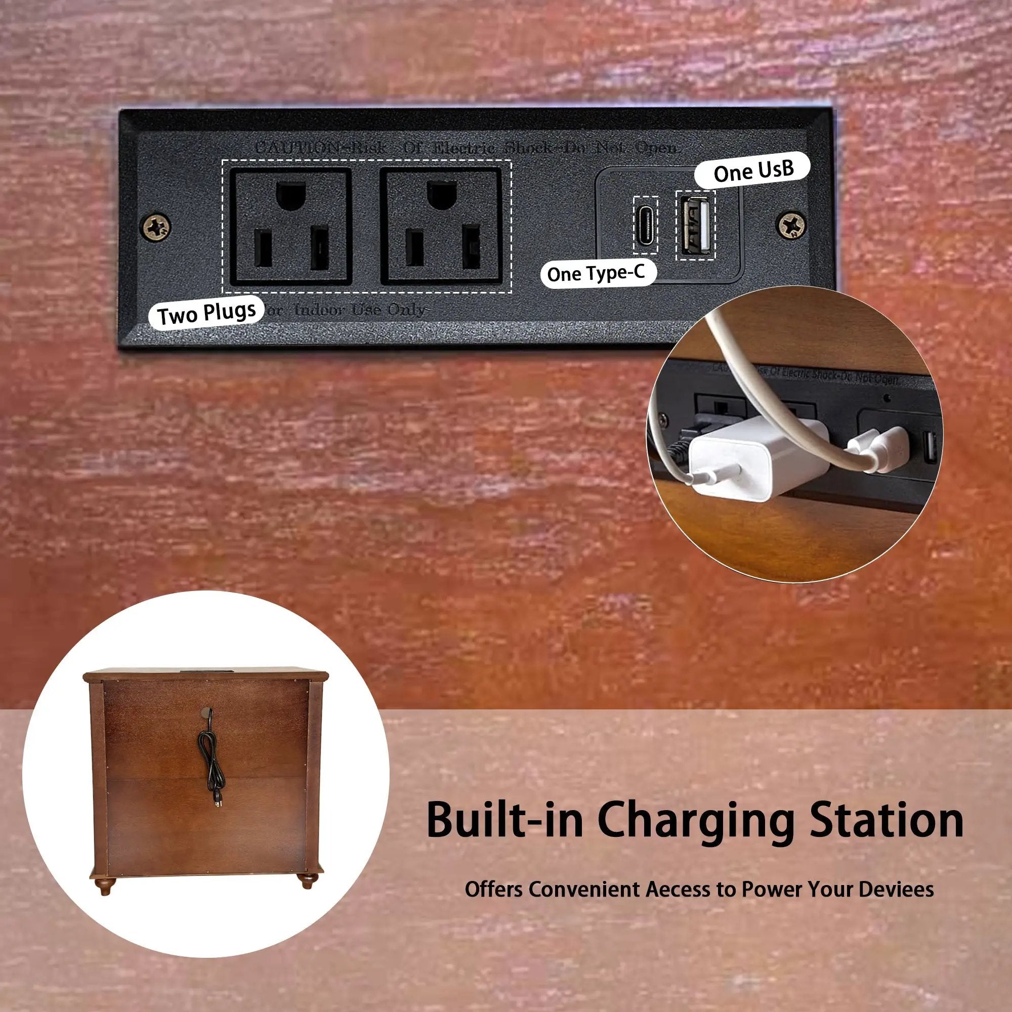 28" Nightstand with Charging Station, Rustic by HouseOfZazla