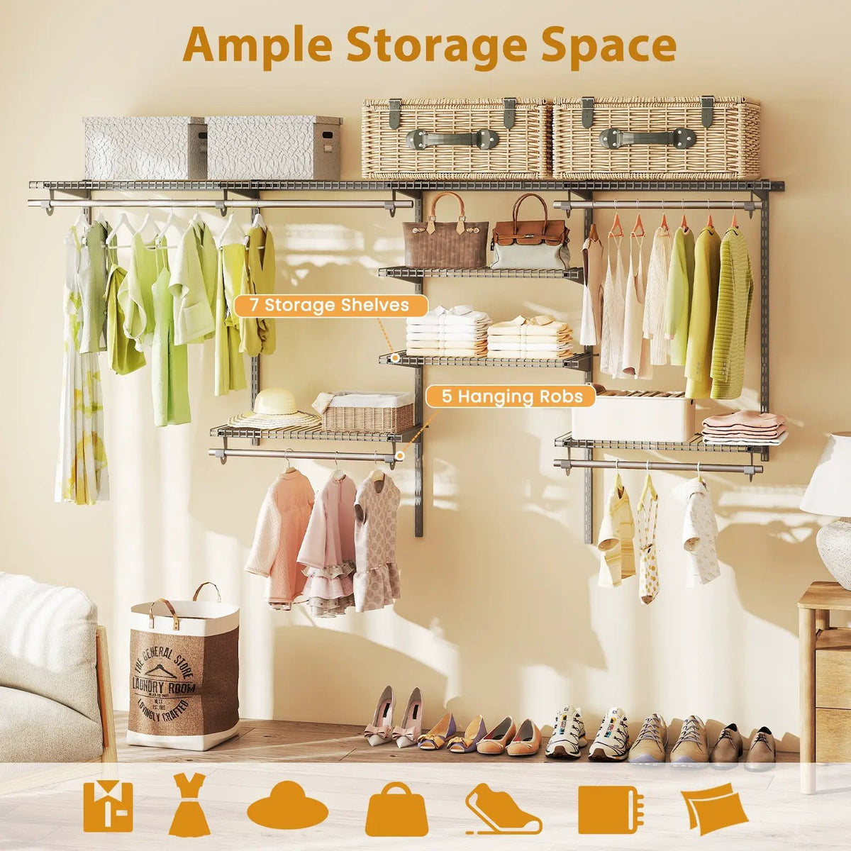 4-8 Feet Closet Organizers and Storage System with Hanging Rod for Laundry Bedroom, photo 15 of 16
