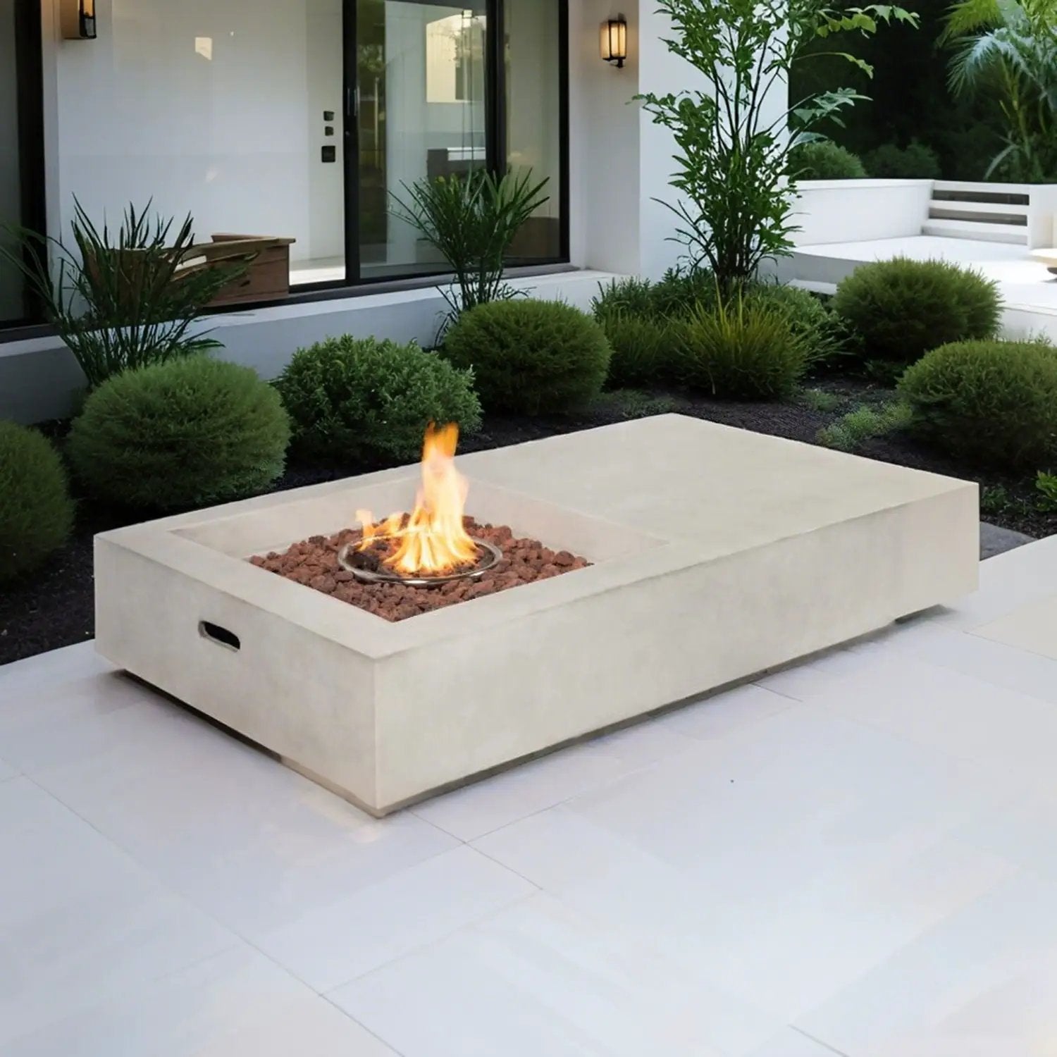 Propane Gas Fire Pit Table, 50000 Btu, Rectangular For Outside - Light Gray by HouseOfZazla