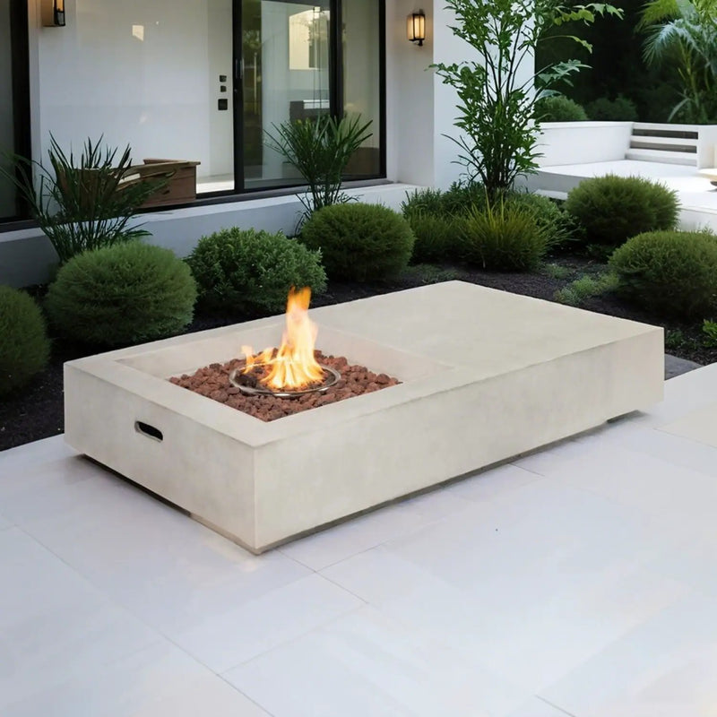 Propane Gas Fire Pit Table, 50000 Btu, Rectangular For Outside - Light Gray by HouseOfZazla