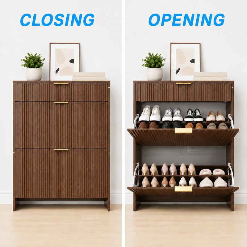 Narrow Fluted Shoe Storage Cabinet for Entryway by HouseOfZazla