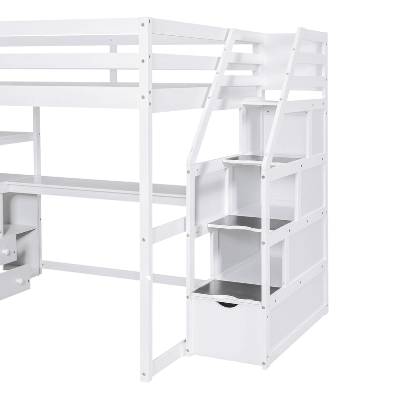 Loft Bed With Desk, Shelves, 2 Drawers, Storage Staircase by HouseOfZazla
