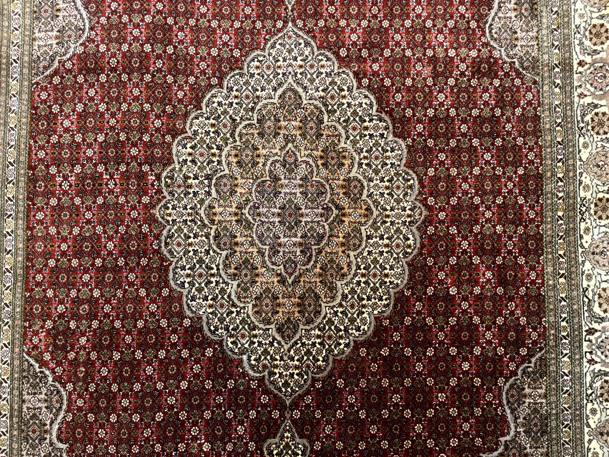 Persian Rug 5x7, Very Fine 330 KPSI, Red and Ivory, Herati Mahi Pattern, Wool & Silk by Jewel Rugs
