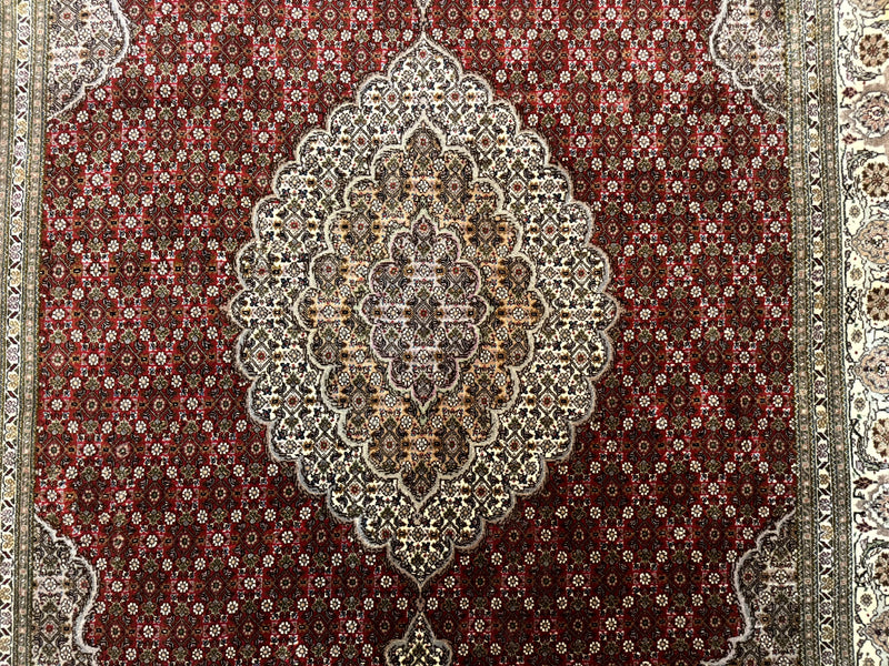 Persian Rug 5x7, Very Fine 330 KPSI, Red and Ivory, Herati Mahi Pattern, Wool & Silk by Jewel Rugs