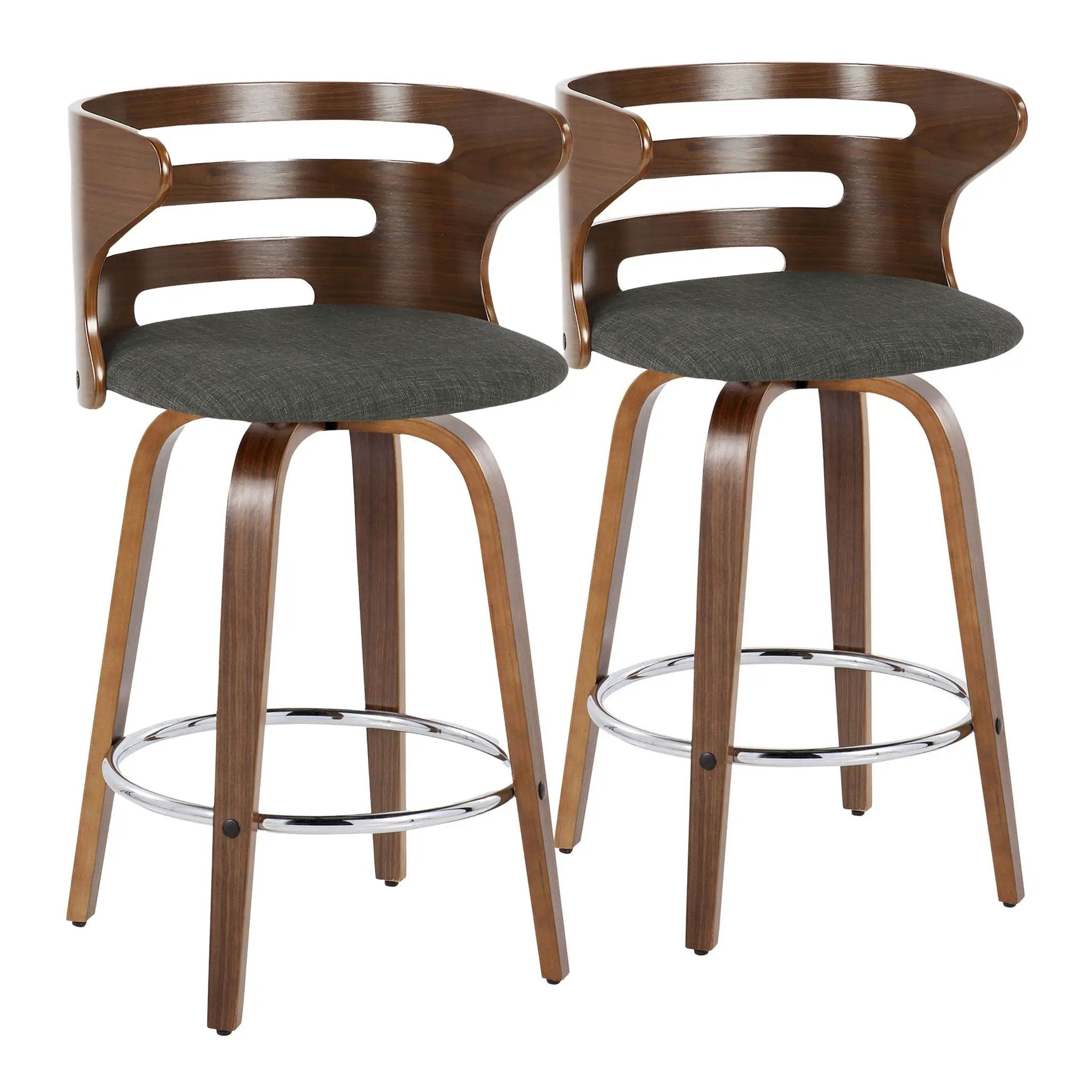 Cosini - Mid Century Modern Fixed Height Barstool With Swivel With Round Footrest (Set of 2) by HouseOfZazla