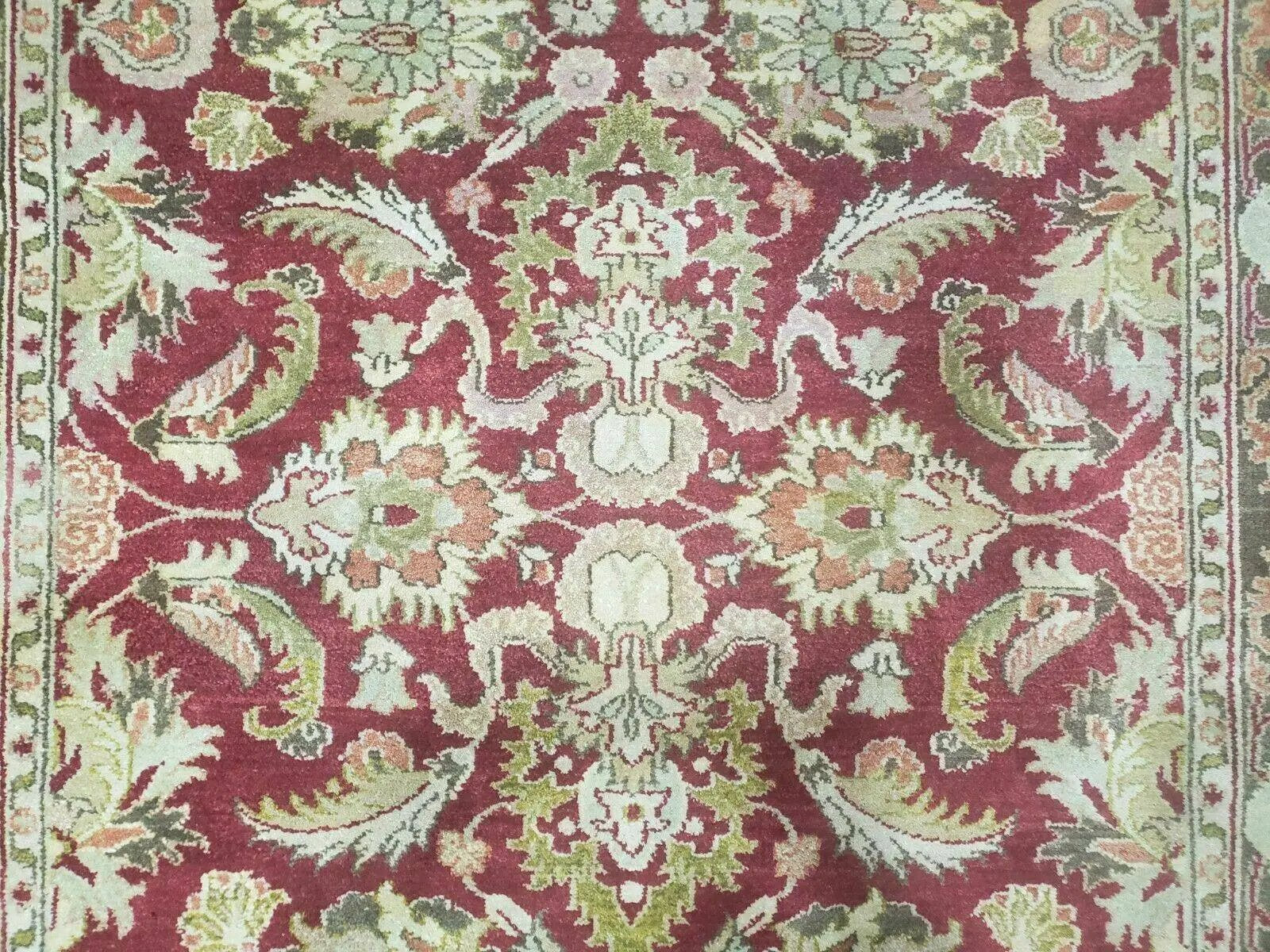 Indo Persian Rug 6x9, Hand Knotted Vintage Indian Sultanabad Agra Wool Rug, Handmade Oriental Carpet 6 x 9, Red Large Floral Design by Jewel Rugs