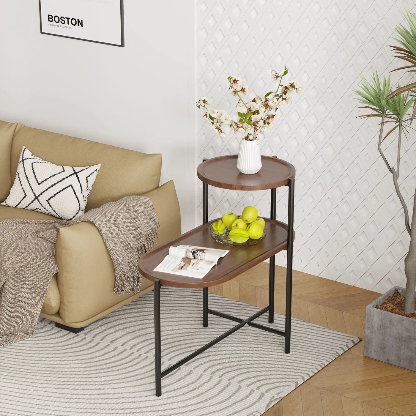 Round Coffee Table With Storage Tray 2 Tier Oval End Tables Wooden Small Side Table For Living Room by Unique Piece Furniture