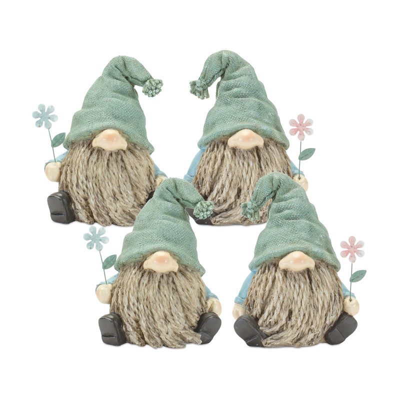 Stone Garden Gnome Figurine with Flower Stem Accent (Set of 4), photo 2 of 5
