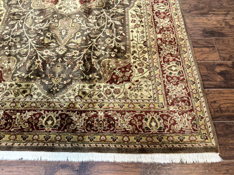 Indo Persian Rug 6x9, Wool Handmade Vintage Rug, Floral Cross Pattern by Jewel Rugs