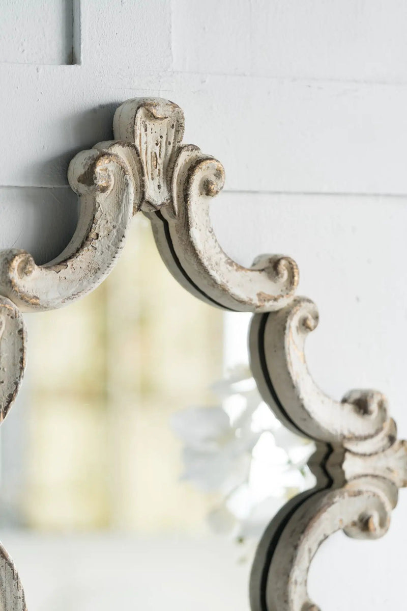 Artistic Diamond Scrollwork Mirror, Home Accent Mirror For Living Room, Entryway, Bedroom, Office - Antique White by Unique Piece Furniture