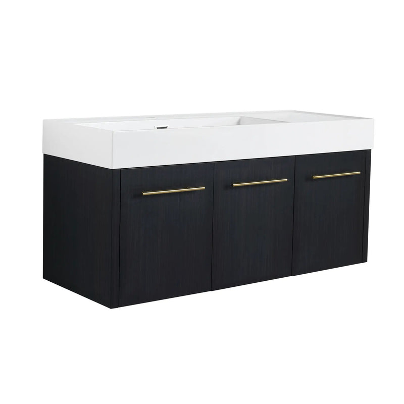 Contemporary 48" Wall Mounted Bathroom Vanity With Resin Sink And Soft Closing Doors And Line - Black Chestnut by Unique Piece Furniture