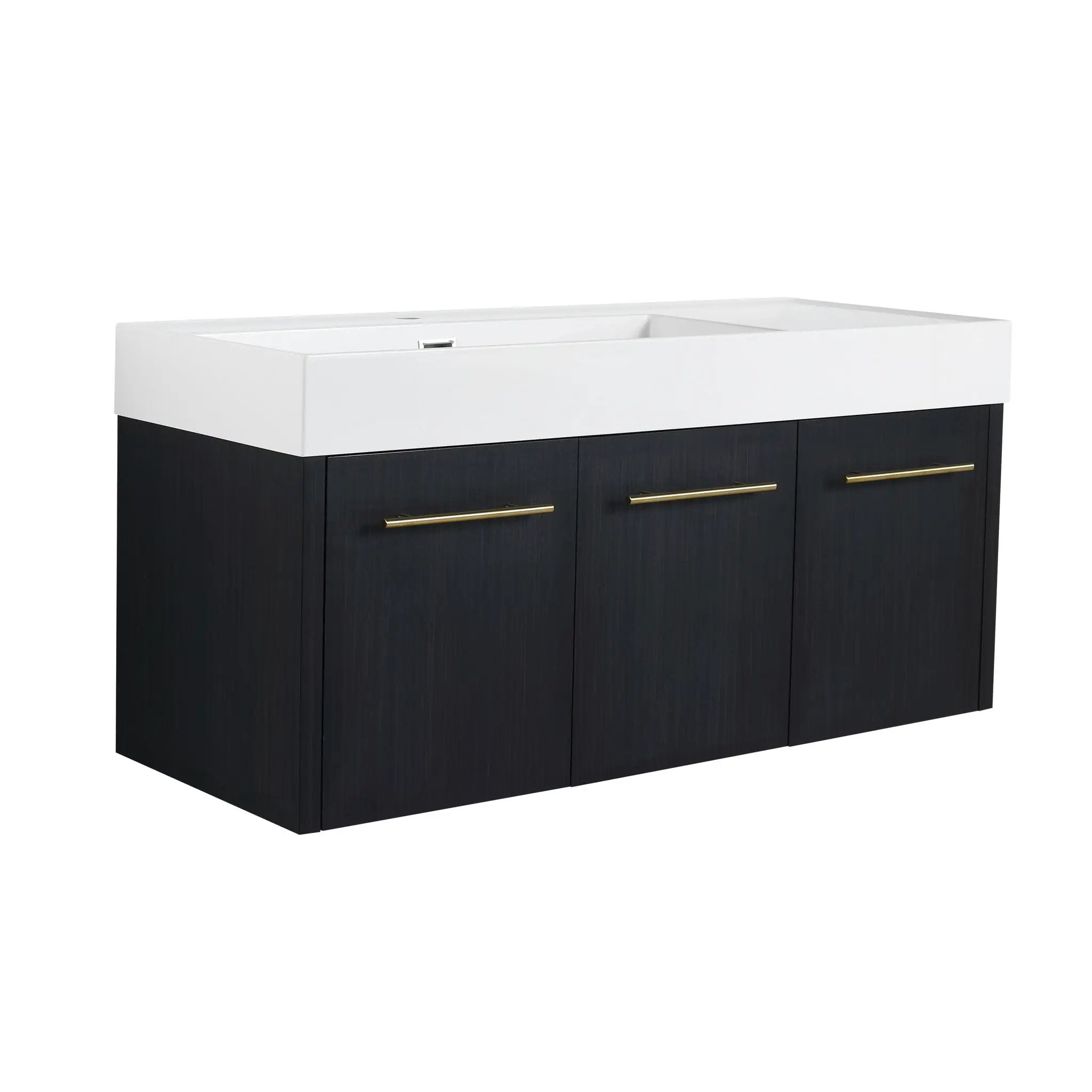 Contemporary 48" Wall Mounted Bathroom Vanity With Resin Sink And Soft Closing Doors And Line - Black Chestnut by HouseOfZazla