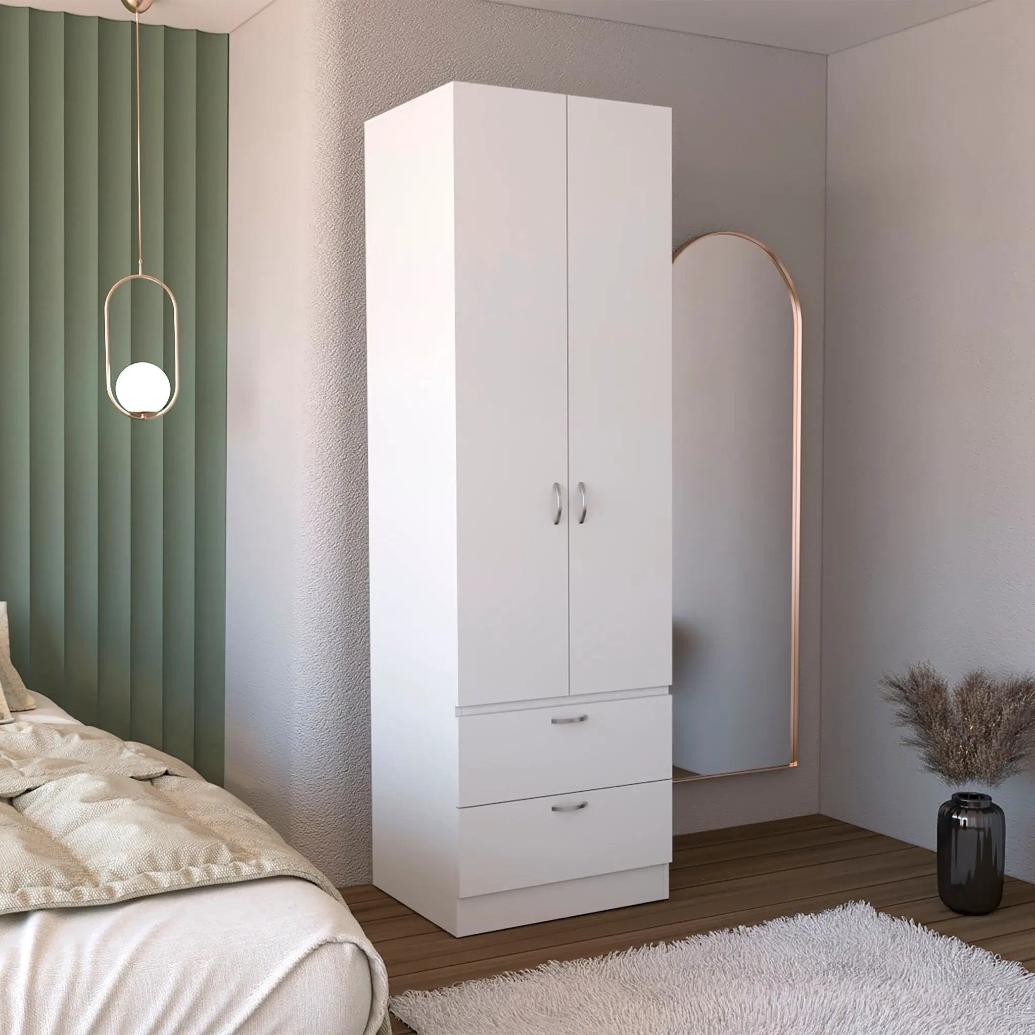 Armoire Organiser, Two Shelves, Rod, Double Door Cabinet Armoire by HouseOfZazla