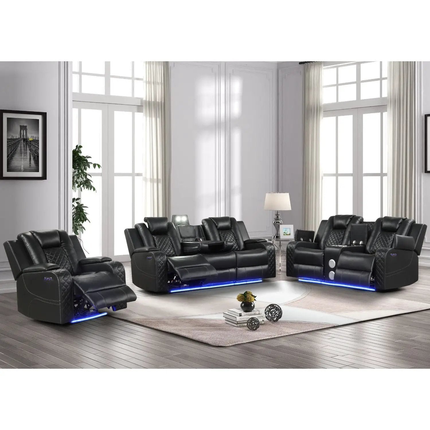 Benz - Power Recliner Set With LED Lighting And USB Charging by HouseOfZazla