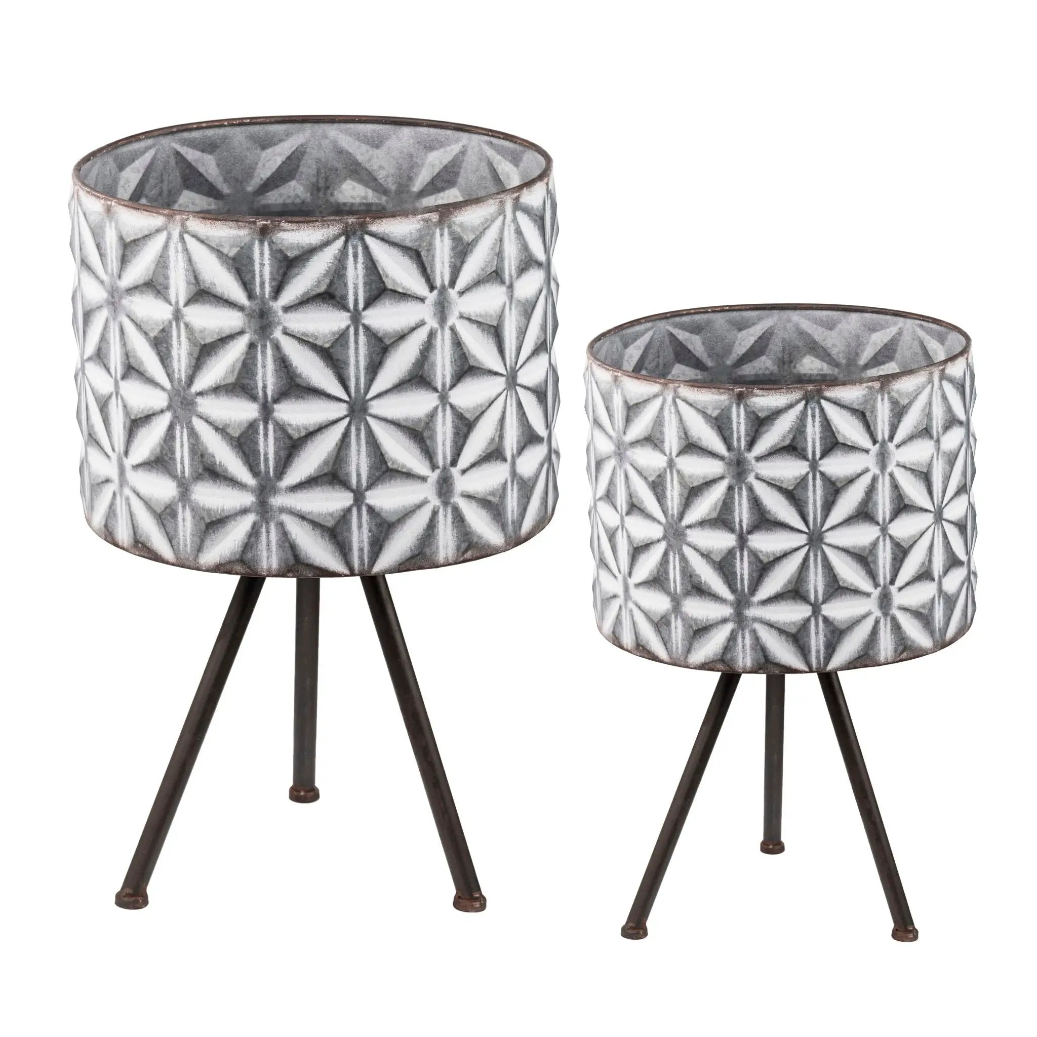 Metal Planter Stand, Round Galvanized Farmhouse Planter (Set of 2) - Gray by Unique Piece Furniture