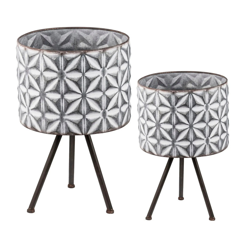 Metal Planter Stand, Round Galvanized Farmhouse Planter (Set of 2) - Gray by Unique Piece Furniture