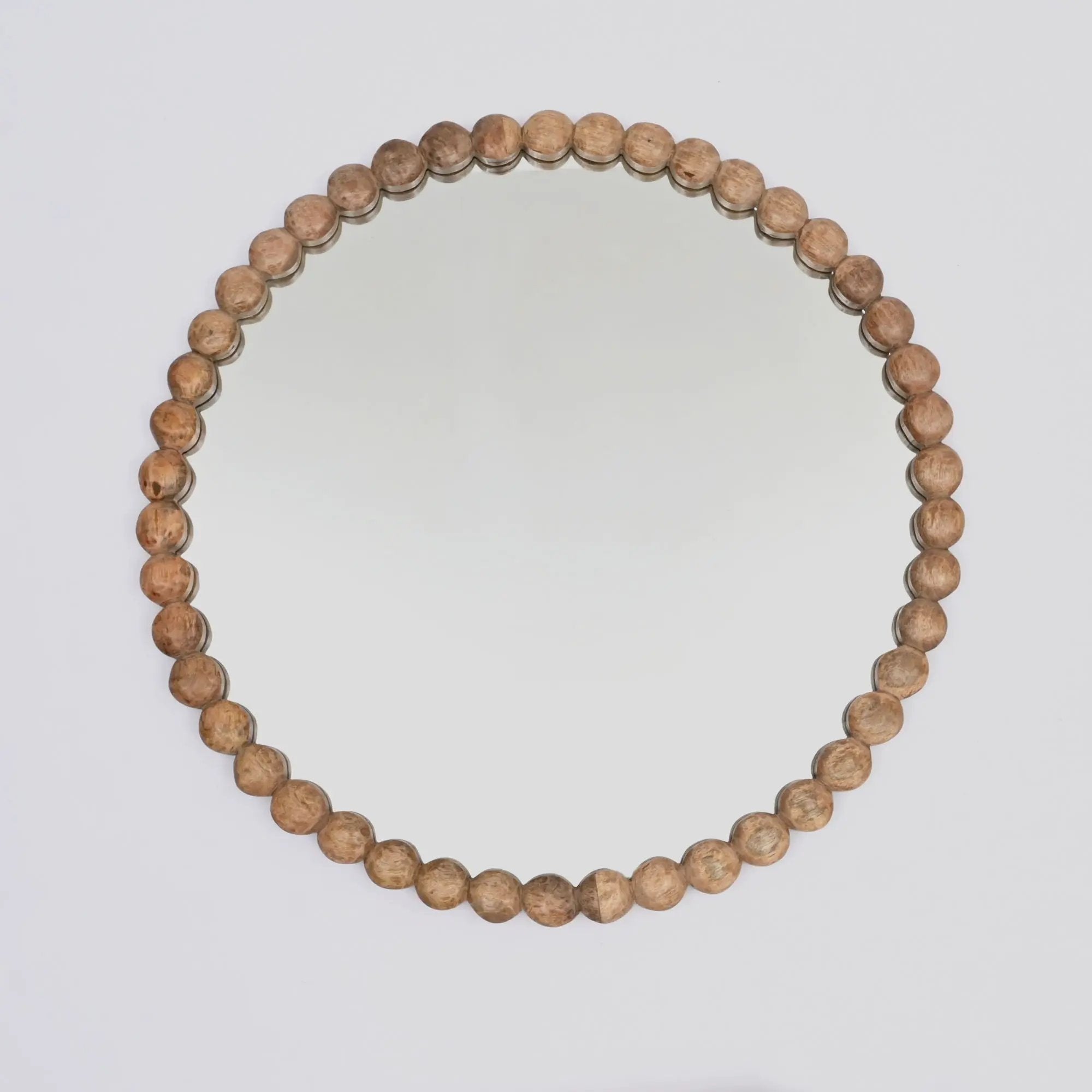 Decorative Round Hanging Wall Mirror With Bead Design Frame - Natural by HouseOfZazla