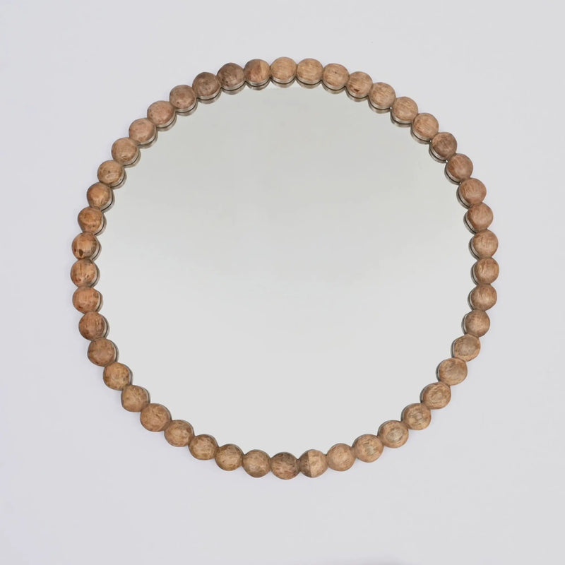 Decorative Round Hanging Wall Mirror With Bead Design Frame - Natural by HouseOfZazla