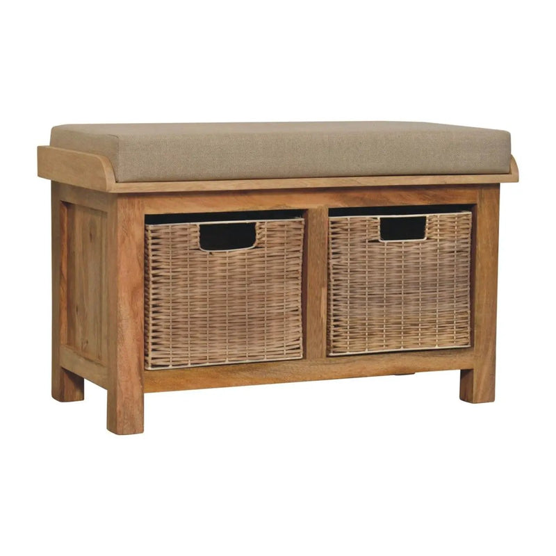 Rattan Basket Linen Bench - Brown by HouseOfZazla