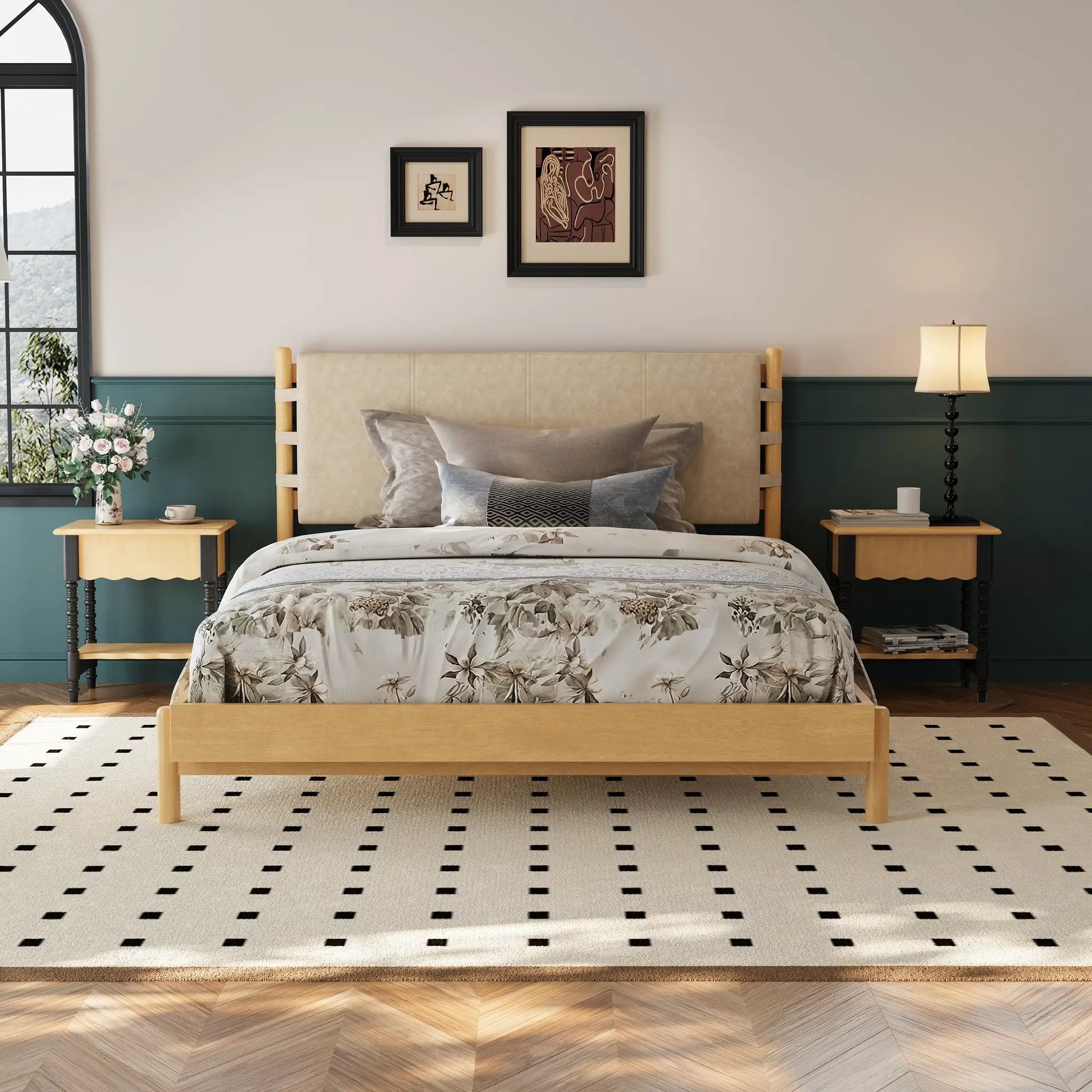 Premium Rubber Wood Platform Bed Frame, Queen Size with Headboard by HouseOfZazla