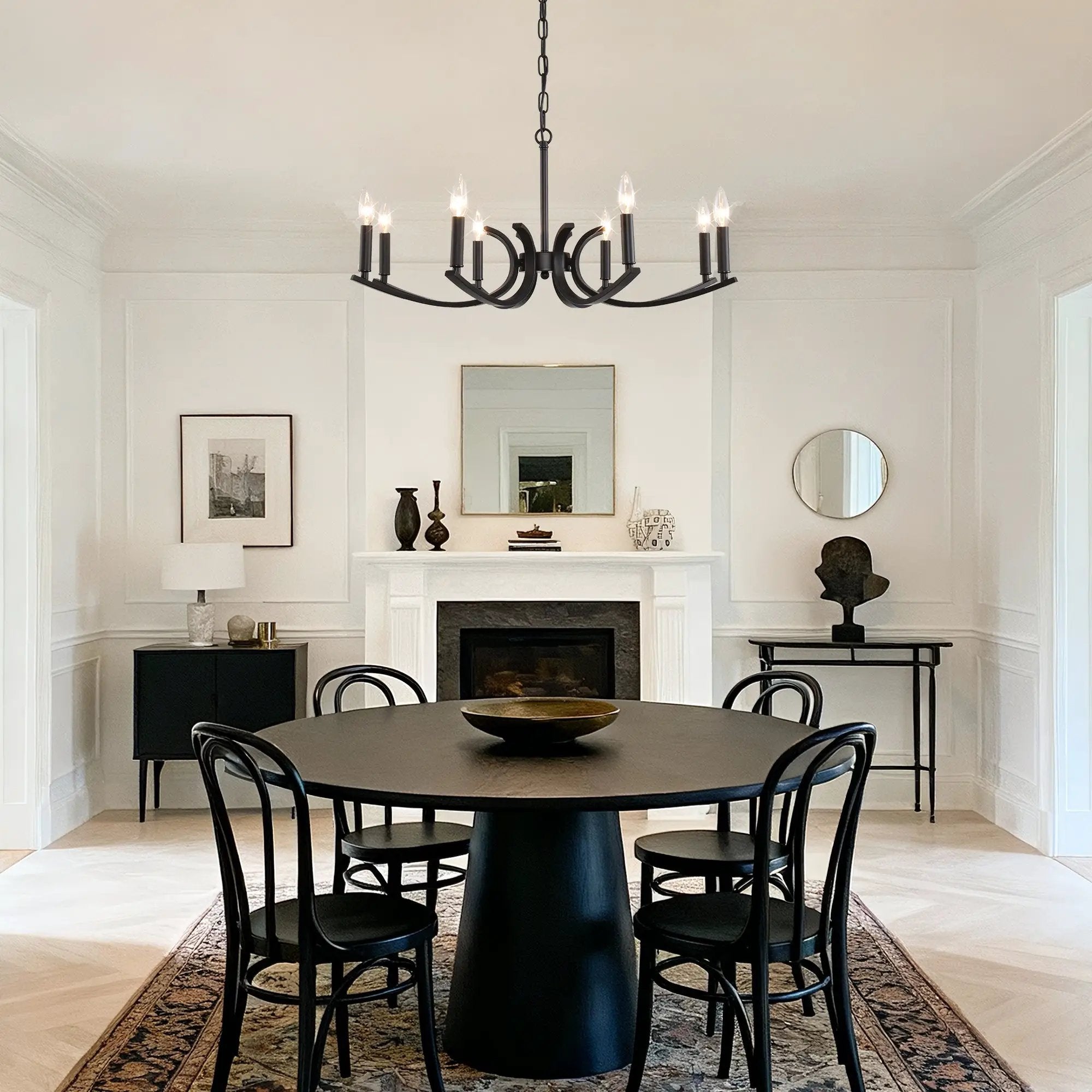 8-Light Farmhouse Chandelier, Black Metal by HouseOfZazla