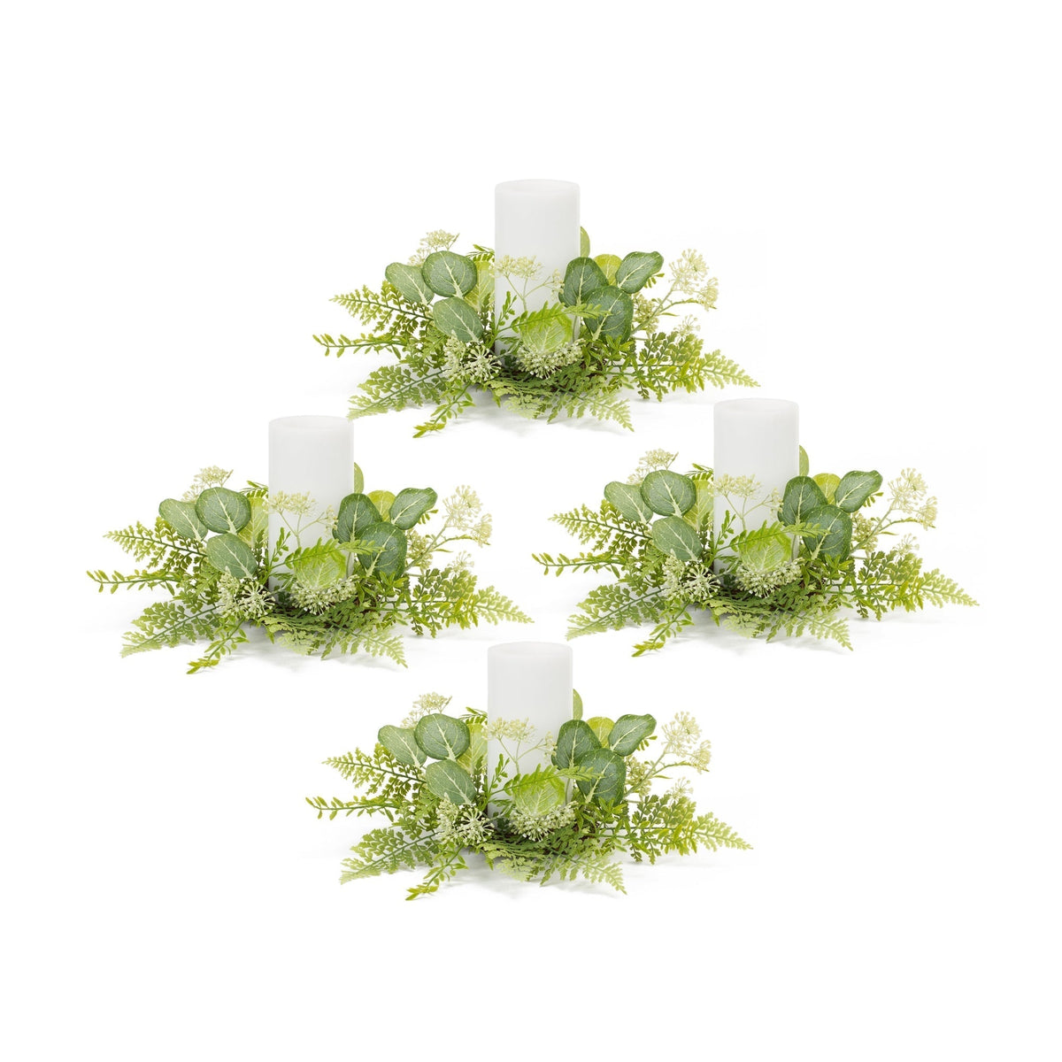 Mixed fern and eucalyptus foliage candle ring (set of 4)