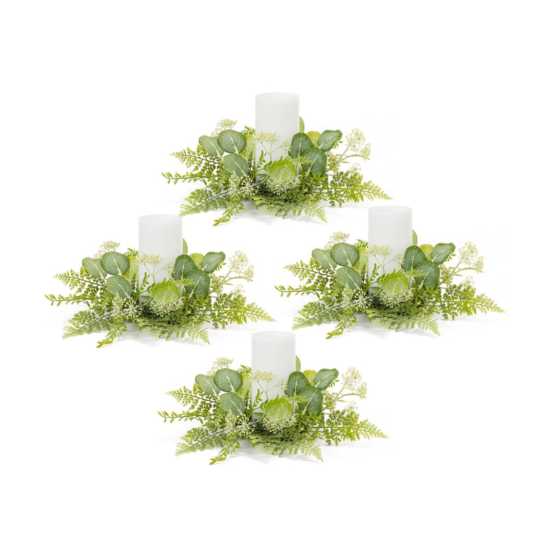 Mixed fern and eucalyptus foliage candle ring (set of 4)