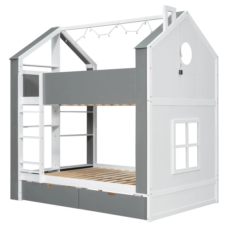 Full Size Bunk Bed with Storage Drawers & Shelves by HouseOfZazla