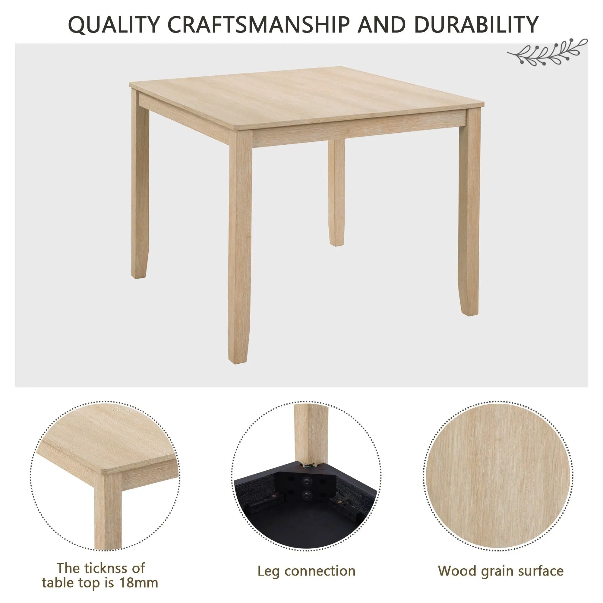 Modern 5-Piece Wooden Dining Table Set for 4 People in Light Oak by HouseOfZazla