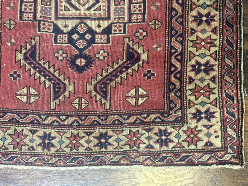 Antique Turkish Sparta Rug 3x6, Geometric Caucasian Kazak Pattern, Handmade by Jewel Rugs
