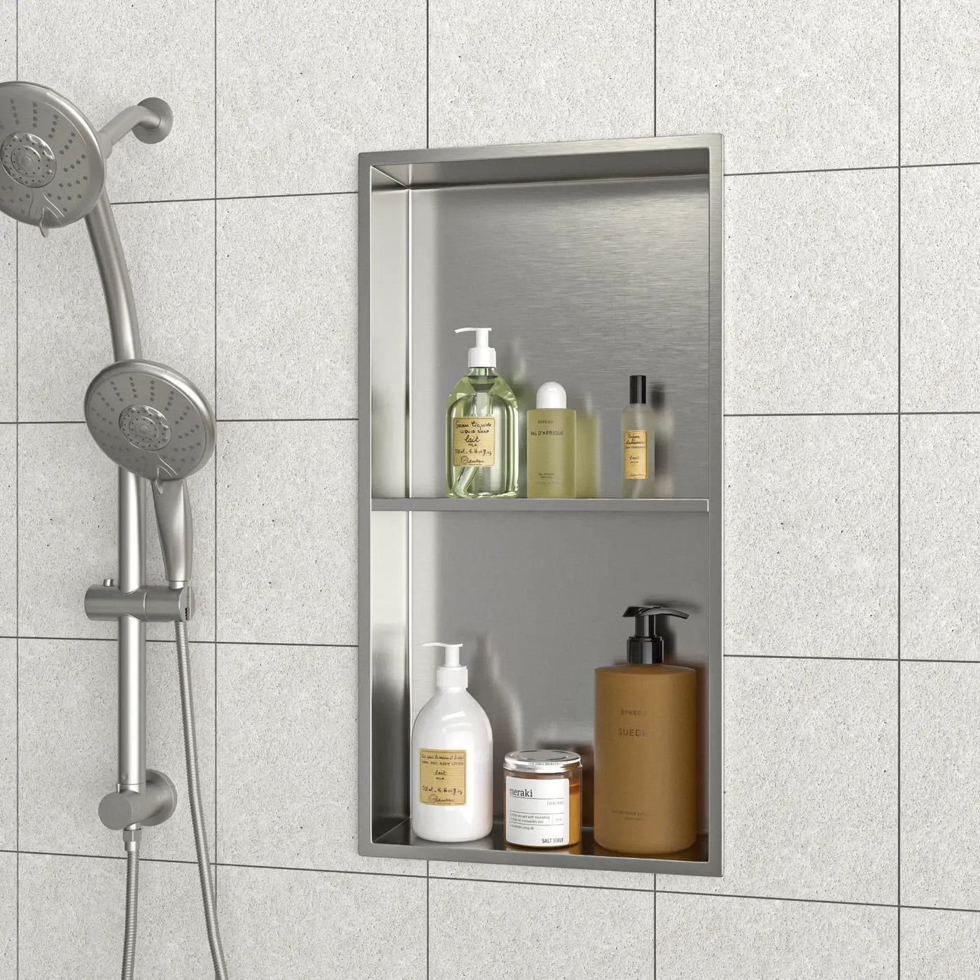 Modern Stainless Steel Shower Niche Double Shelf For Bathroom by HouseOfZazla
