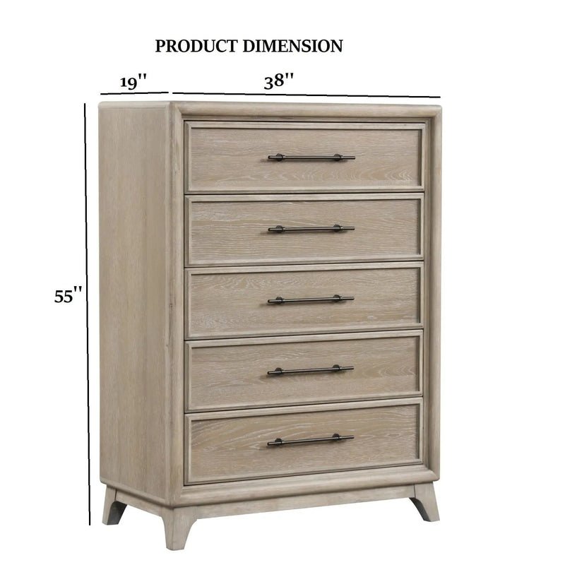 1 Piece Chest With Handles, Angled Legs, Ball Bearing Glides - Oak by Unique Piece Furniture