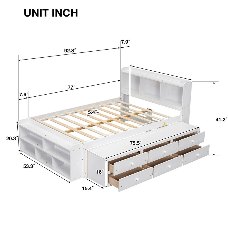 Bed With Bookcase Headboard, Under Bed Storage Drawers And Bed End Storage Case by HouseOfZazla