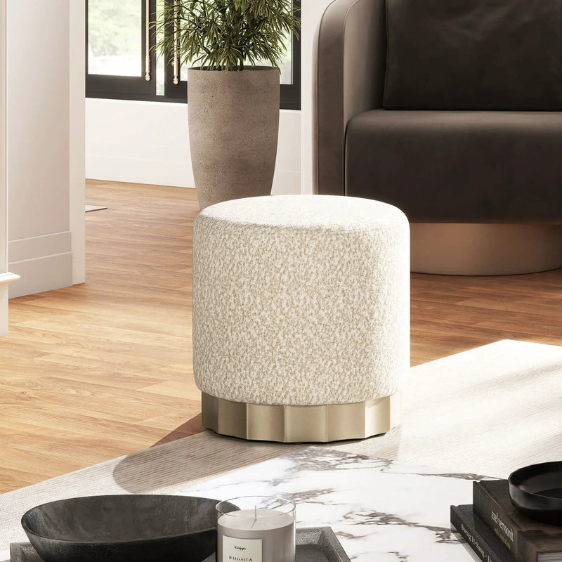 Hampton - Round Upholstered Ottoman With Scalloped Base - Speckled Egg Beige by Unique Piece Furniture