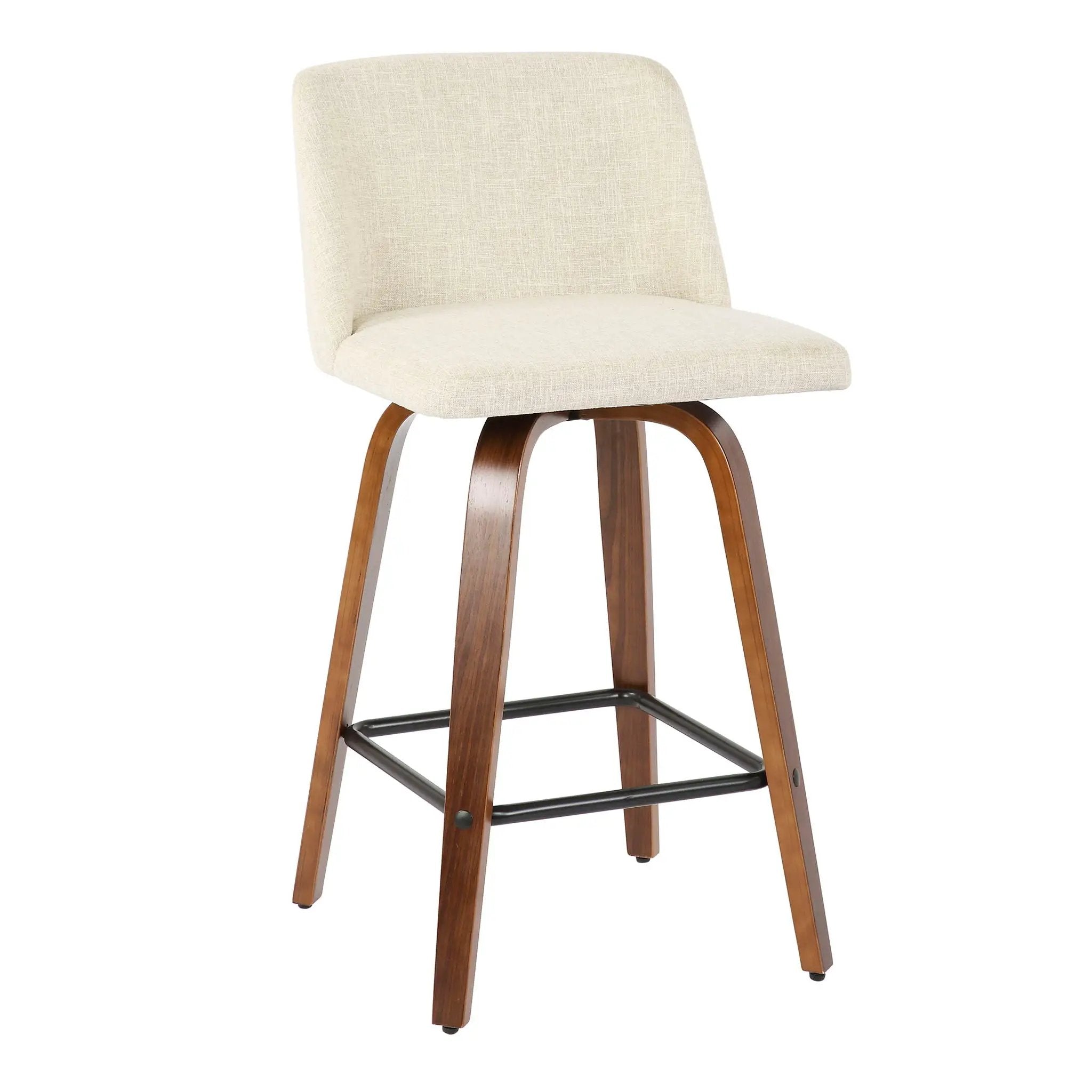 Toriano - Mid-Century Modern Counter Stool, Square Footrest (Set of 2) - Walnut / Cream by Unique Piece Furniture