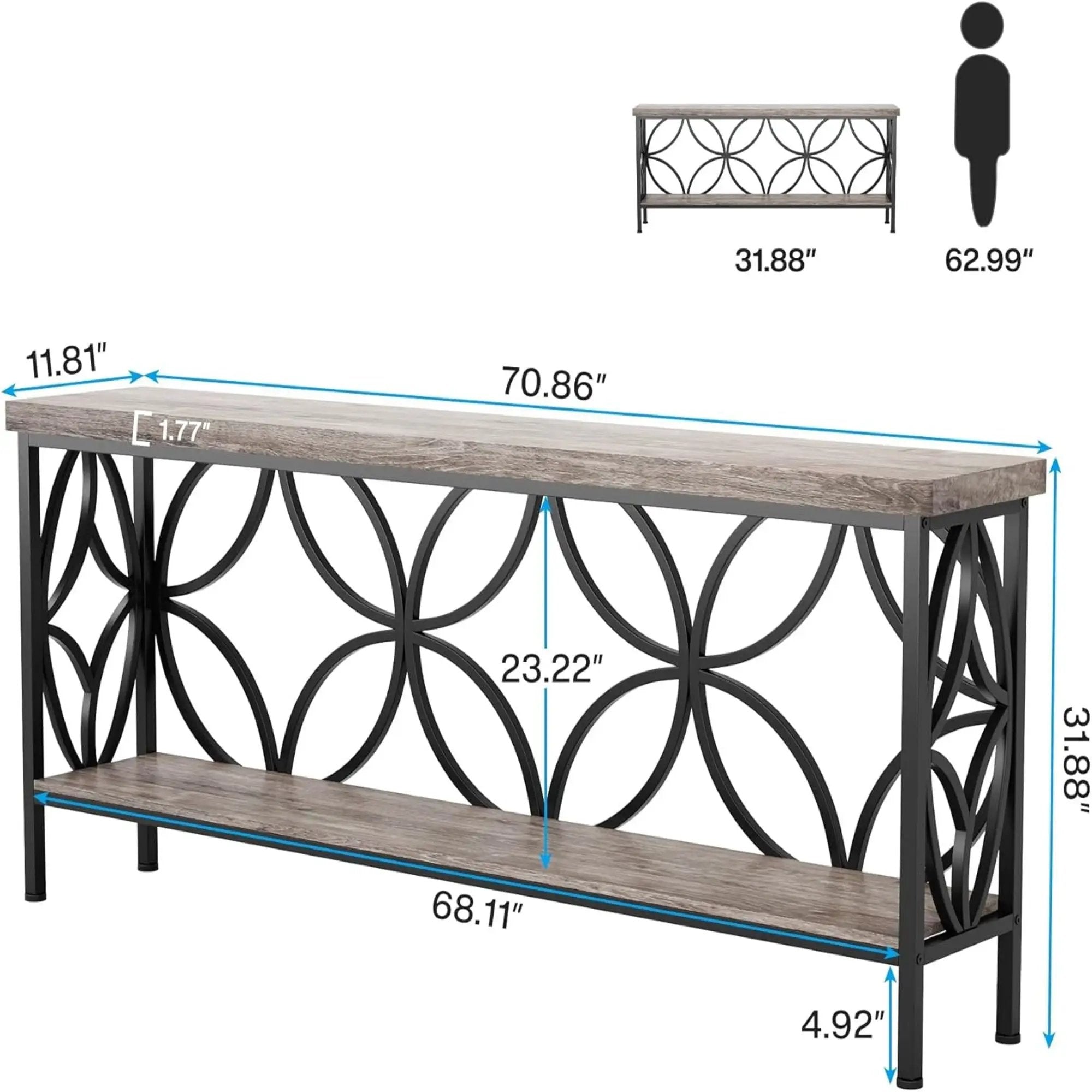 Extra Long Console Table With Open Storage Shelves