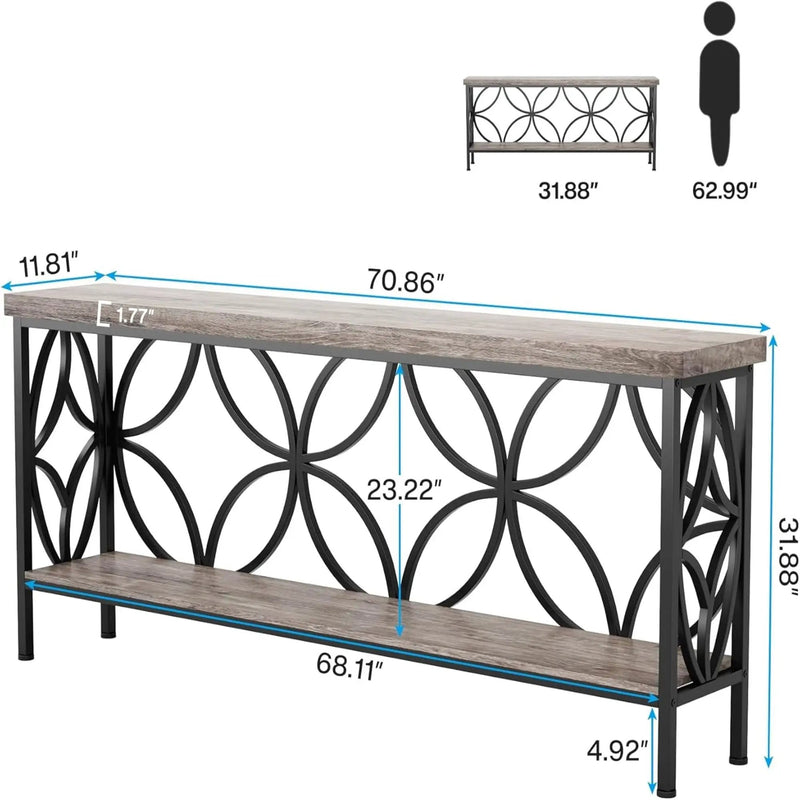 Extra Long Console Table With Open Storage Shelves