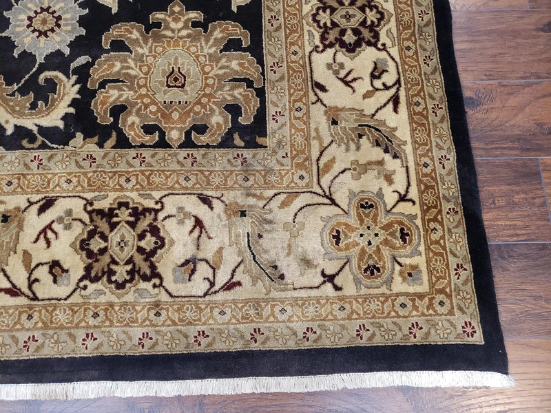 Indo Mahal Rug 8x12, Indian Sultanabad Handmade Area Rug, Vintage Hand-Knotted Wool Black Floral Traditional Oriental Dinning Room Rug by Jewel Rugs