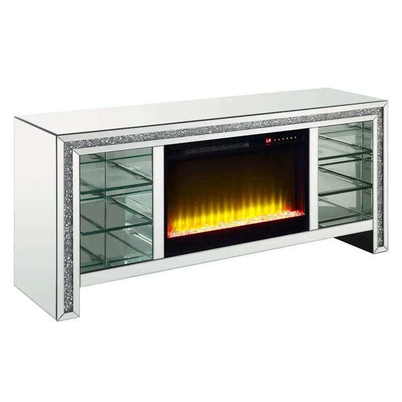 Noralie - 28" TV Stand With Fireplace & LED - Mirrored & Faux Diamonds by Unique Piece Furniture