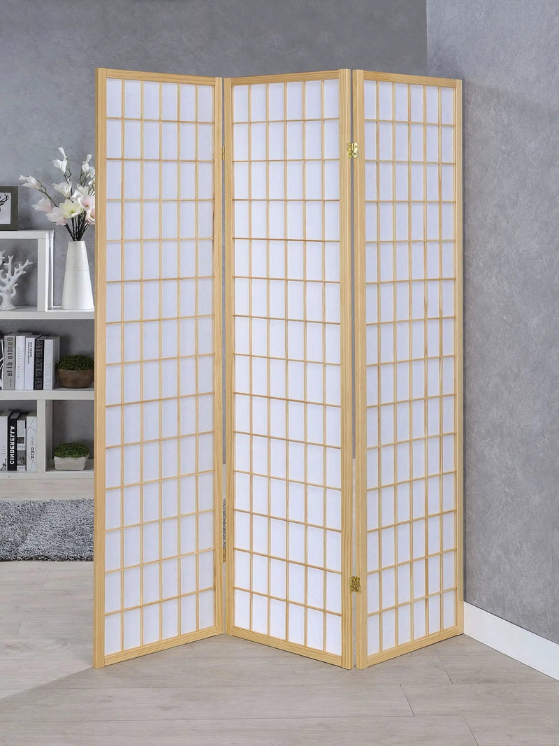 Carrie 3-Panel Room Divider Folding Shoji Screen Natural by Unique Piece Furniture