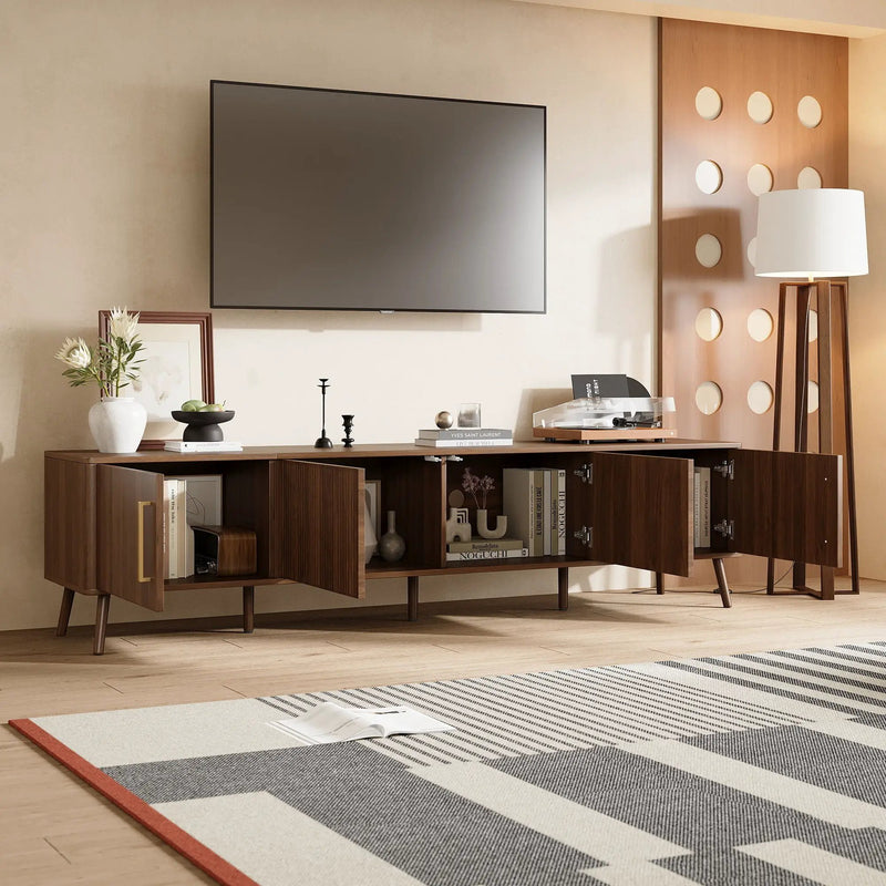 TV Stand For TVs Up To 85" With Fluted Door, Cable Management, Soft-Closing Hinges - Walnut by Unique Piece Furniture